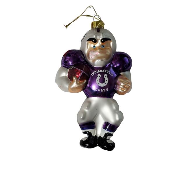 Scottish Christmas NFL Indianapolis Colts Blown Glass Ornament New Purple Jersey - Picture 1 of 7